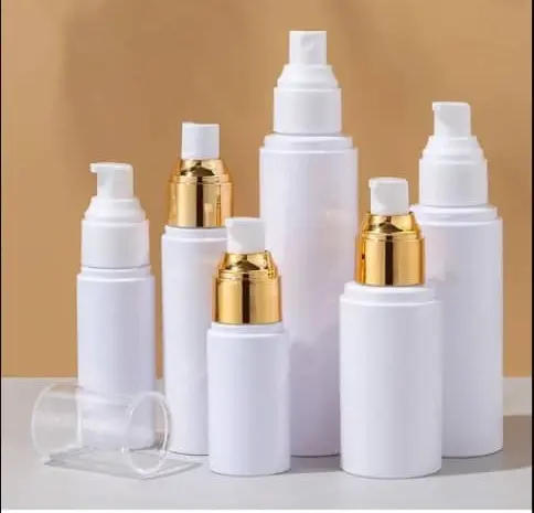 Flacon pompe lotion - Plastique PET - 50ml - Blanc opaque - Pompe doré - Sans impression - Recyclable